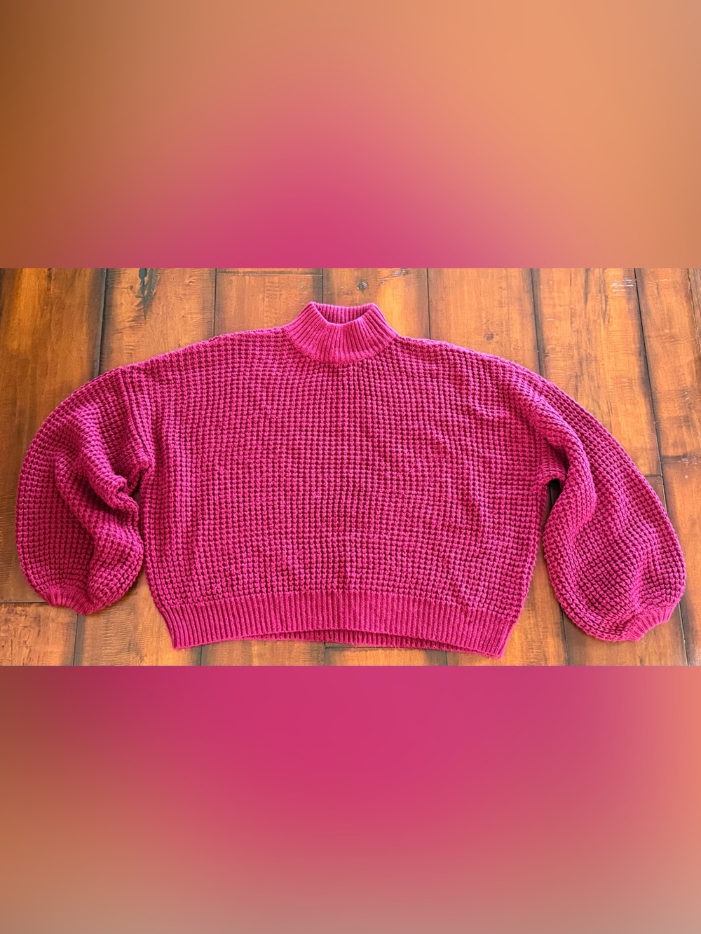 Cotton Candy Dark Red Turtleneck Waffle Knit Sweater
